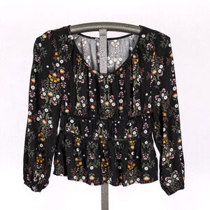 Old Navy Women's Dark Floral Peasant Top PETITE MEDIUM Milk Maid Cottage Fairy